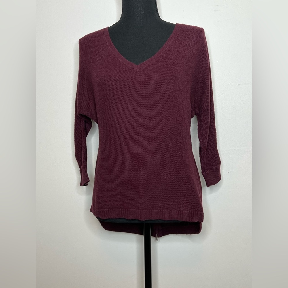 Express Burgundy V-Neck Zipper Back Sweater